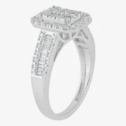 Womens 1 CT. T.W. Natural White Diamond 10K Gold Side Stone Halo Bridal Set