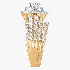 Womens 2 CT. T.W. Natural White Diamond 10K Gold Cushion Halo Bridal Set