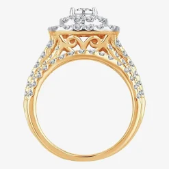 Womens 2 CT. T.W. Natural White Diamond 10K Gold Cushion Halo Bridal Set