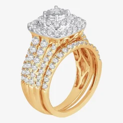 Womens 2 CT. T.W. Natural White Diamond 10K Gold Cushion Halo Bridal Set