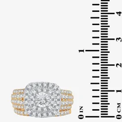 Womens 2 CT. T.W. Natural White Diamond 10K Gold Cushion Halo Bridal Set