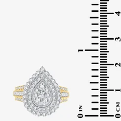 Womens 1 1/2 CT. T.W. Natural White Diamond 10K Gold Pear Halo Engagement Ring
