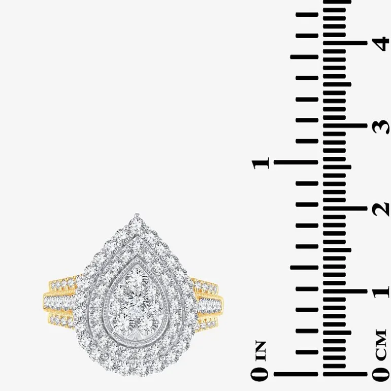 Womens 1 1/2 CT. T.W. Natural White Diamond 10K Gold Pear Halo Engagement Ring