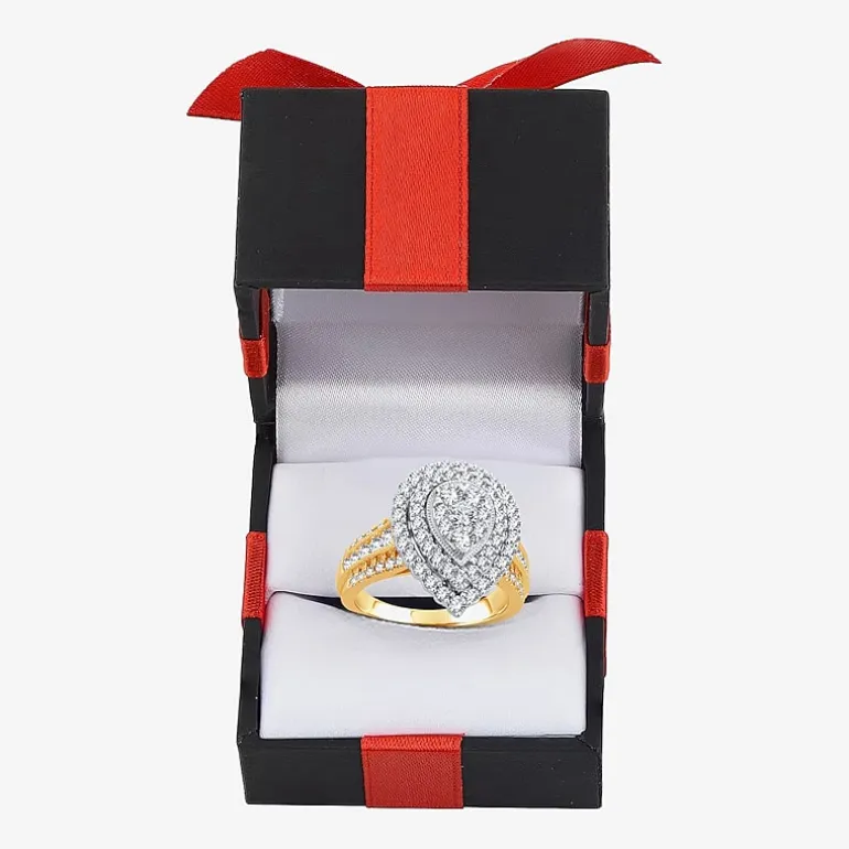 Womens 1 1/2 CT. T.W. Natural White Diamond 10K Gold Pear Halo Engagement Ring