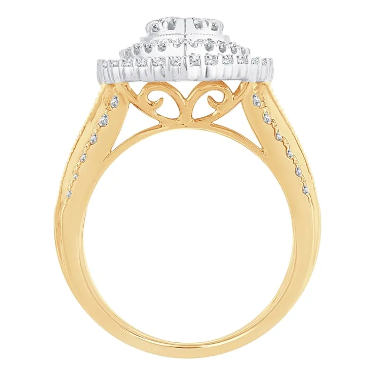 Womens 1 1/2 CT. T.W. Natural White Diamond 10K Gold Pear Halo Engagement Ring