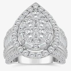 Womens 4 CT. T.W. White Diamond 10K Gold Pear Side Stone Halo Engagement Ring