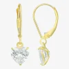 Womens Cubic Zirconia 14K Gold Heart Drop Earrings