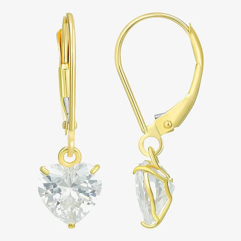 Womens Cubic Zirconia 14K Gold Heart Drop Earrings