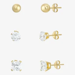 Women's Cubic Zirconia 14K Gold 6 Pair Earring Set