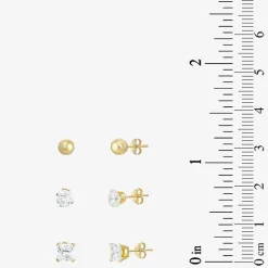 Women's Cubic Zirconia 14K Gold 6 Pair Earring Set