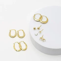 Women's Cubic Zirconia 14K Gold 6 Pair Earring Set