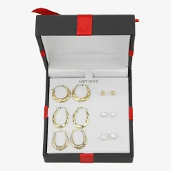 Women's Cubic Zirconia 14K Gold 6 Pair Earring Set