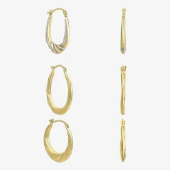 Women's Cubic Zirconia 14K Gold 6 Pair Earring Set