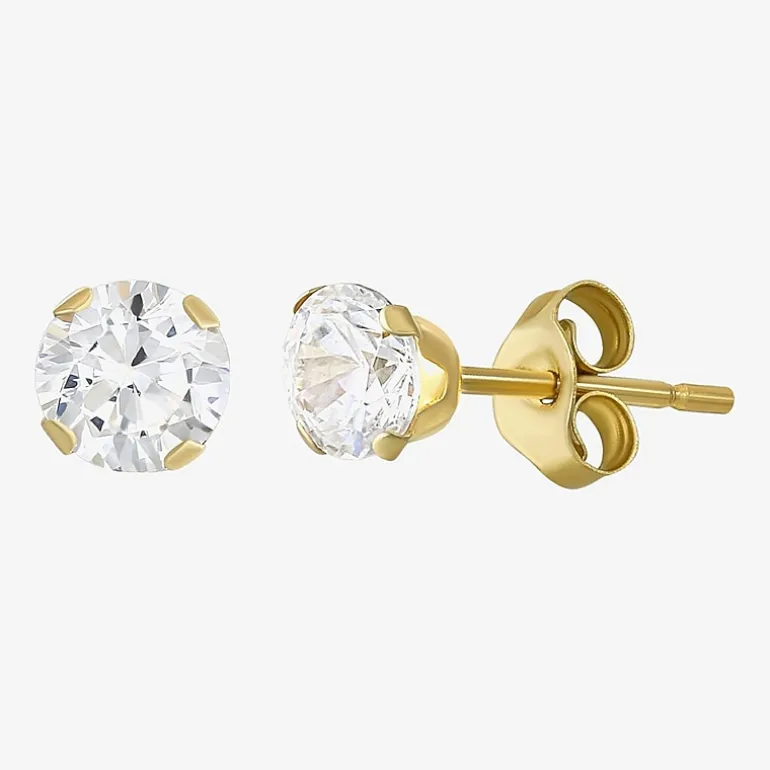 Womens Cubic Zirconia 10K Gold Round Square 5 Pair Earring Set