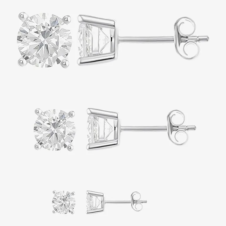 Womens Cubic Zirconia Sterling Silver Round 6 Pair Earring Set
