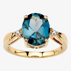 Womens Diamond Accent Genuine Blue Topaz 18K Gold Over Silver Cocktail Ring