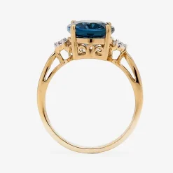 Womens Diamond Accent Genuine Blue Topaz 18K Gold Over Silver Cocktail Ring