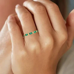 Womens Diamond Accent Lab Created Green Emerald 10K Gold Wedding Band
