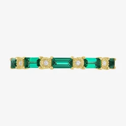 Womens Diamond Accent Lab Created Green Emerald 10K Gold Wedding Band