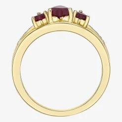 Womens Diamond Accent Lab Created Red Ruby 18K Gold Over Silver 3-Stone Side Stone Cocktail Ring