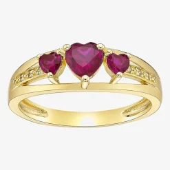Womens Diamond Accent Lab Created Red Ruby 18K Gold Over Silver 3-Stone Side Stone Cocktail Ring