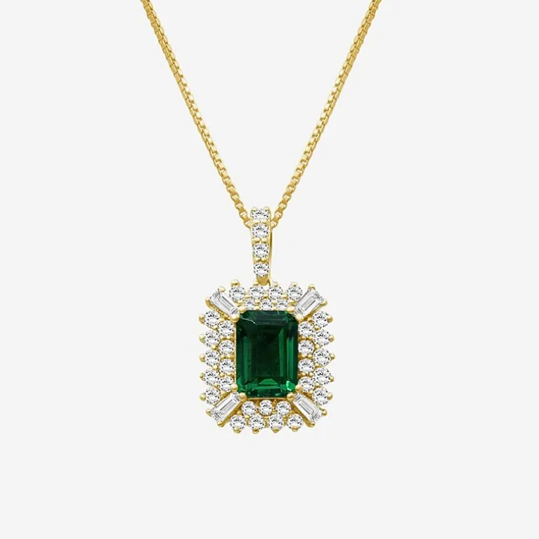 Womens Emeral-cut Gemstone & 1/2 CT. T.W. Lab-Grown Diamond 10K Gold Pendant Necklace
