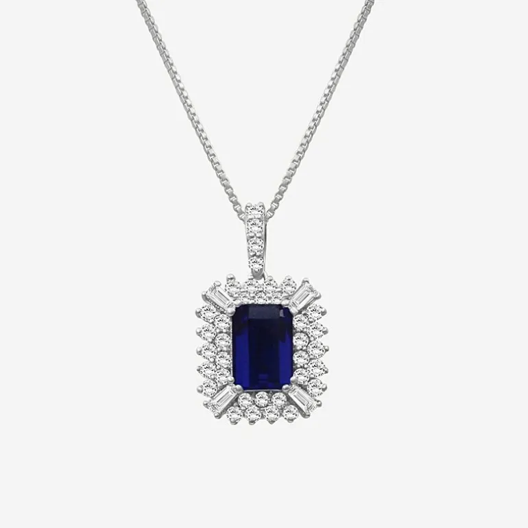 Womens Emeral-cut Gemstone & 1/2 CT. T.W. Lab-Grown Diamond 10K Gold Pendant Necklace