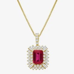 Womens Emeral-cut Gemstone & 1/2 CT. T.W. Lab-Grown Diamond 10K Gold Pendant Necklace