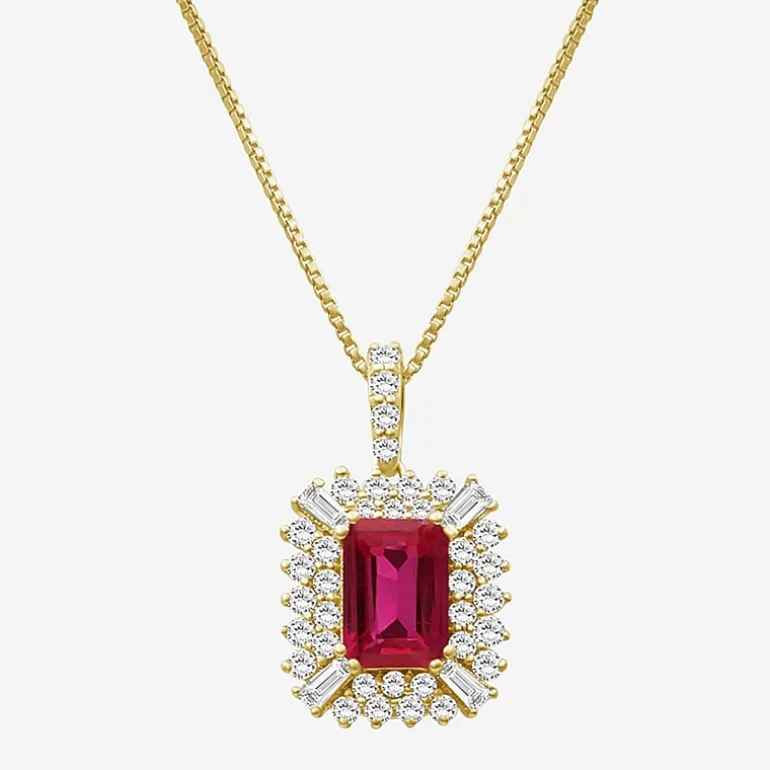 Womens Emeral-cut Gemstone & 1/2 CT. T.W. Lab-Grown Diamond 10K Gold Pendant Necklace
