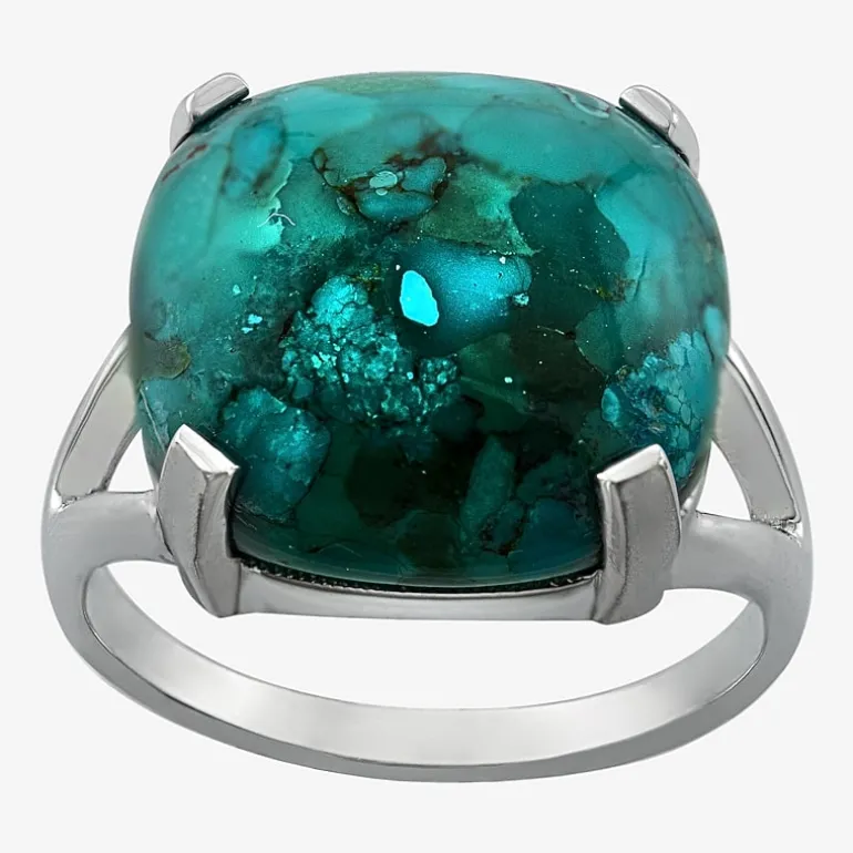 Womens Enhanced Blue Turquoise Sterling Silver Oval Cocktail Ring