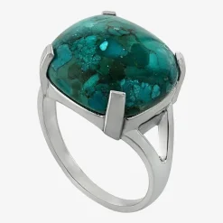 Womens Enhanced Blue Turquoise Sterling Silver Oval Cocktail Ring