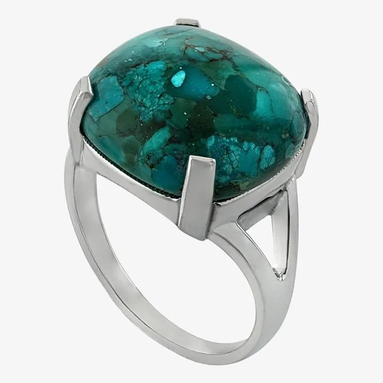 Womens Enhanced Blue Turquoise Sterling Silver Oval Cocktail Ring