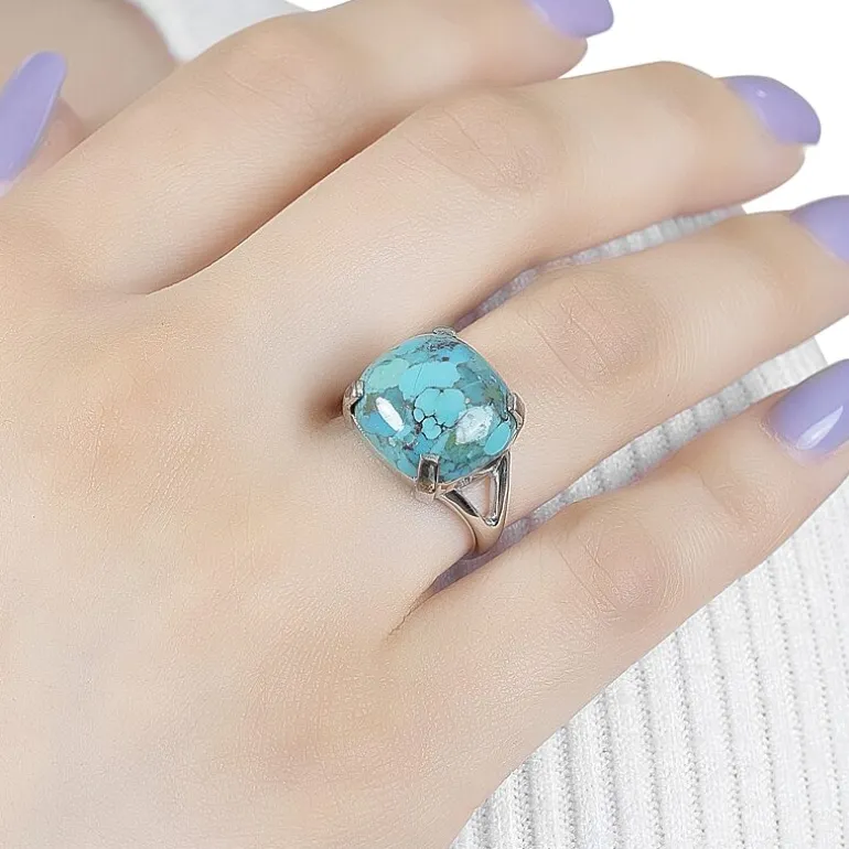 Womens Enhanced Blue Turquoise Sterling Silver Oval Cocktail Ring