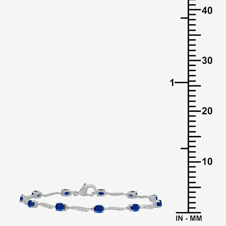 Womens Gemstone & 1/8 CT. T.W. Natural Diamond 10K Gold Oval 7.25 Inch Tennis Bracelet