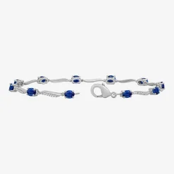Womens Gemstone & 1/8 CT. T.W. Natural Diamond 10K Gold Oval 7.25 Inch Tennis Bracelet