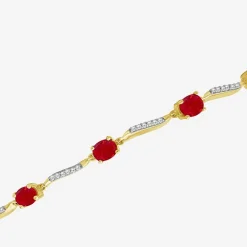 Womens Gemstone & 1/8 CT. T.W. Natural Diamond 10K Gold Oval 7.25 Inch Tennis Bracelet