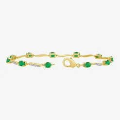 Womens Gemstone & 1/8 CT. T.W. Natural Diamond 10K Gold Oval 7.25 Inch Tennis Bracelet