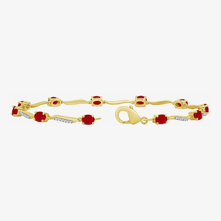 Womens Gemstone & 1/8 CT. T.W. Natural Diamond 10K Gold Oval 7.25 Inch Tennis Bracelet