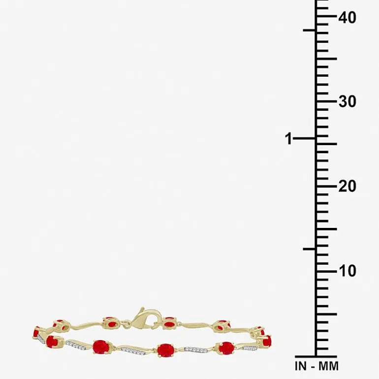 Womens Gemstone & 1/8 CT. T.W. Natural Diamond 10K Gold Oval 7.25 Inch Tennis Bracelet
