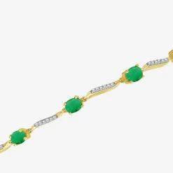 Womens Gemstone & 1/8 CT. T.W. Natural Diamond 10K Gold Oval 7.25 Inch Tennis Bracelet