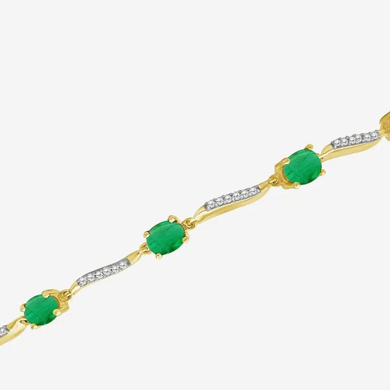 Womens Gemstone & 1/8 CT. T.W. Natural Diamond 10K Gold Oval 7.25 Inch Tennis Bracelet