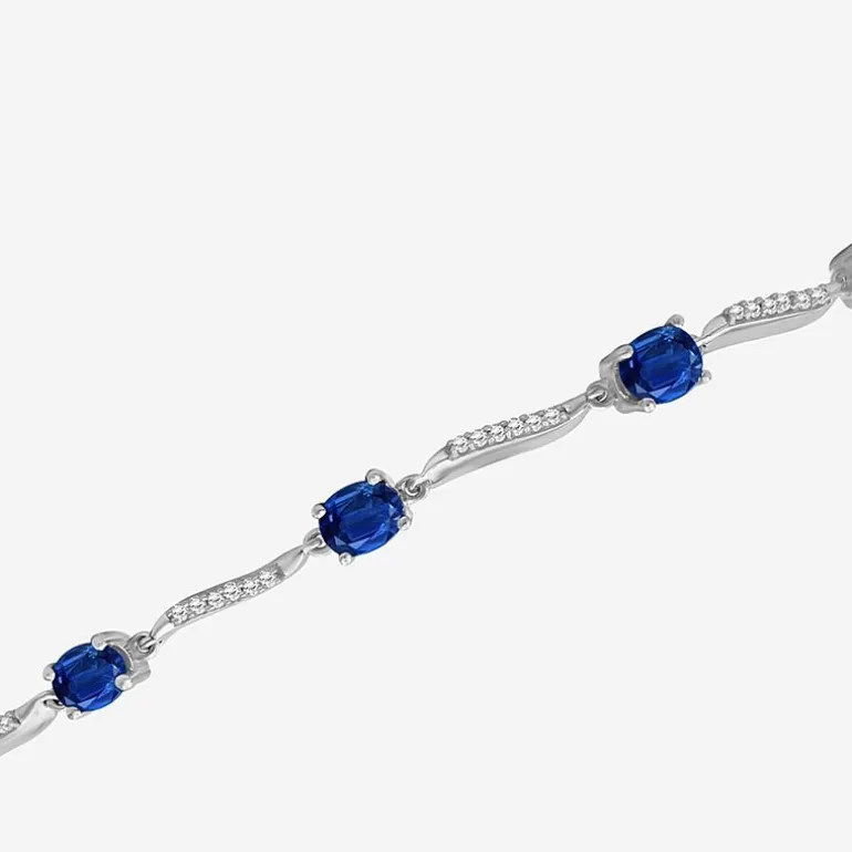 Womens Gemstone & 1/8 CT. T.W. Natural Diamond 10K Gold Oval 7.25 Inch Tennis Bracelet