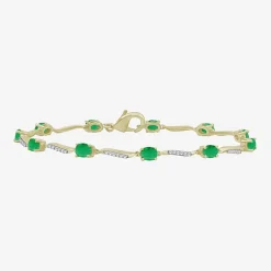 Womens Gemstone & 1/8 CT. T.W. Natural Diamond 10K Gold Oval 7.25 Inch Tennis Bracelet
