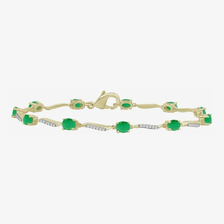 Womens Gemstone & 1/8 CT. T.W. Natural Diamond 10K Gold Oval 7.25 Inch Tennis Bracelet
