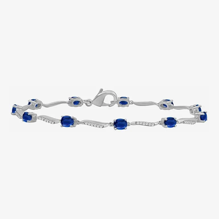 Womens Gemstone & 1/8 CT. T.W. Natural Diamond 10K Gold Oval 7.25 Inch Tennis Bracelet