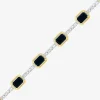 Womens Genuine Black Onyx 10K Gold Sterling Silver Tennis Bracelet
