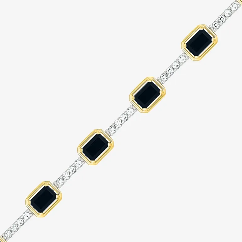 Womens Genuine Black Onyx 10K Gold Sterling Silver Tennis Bracelet