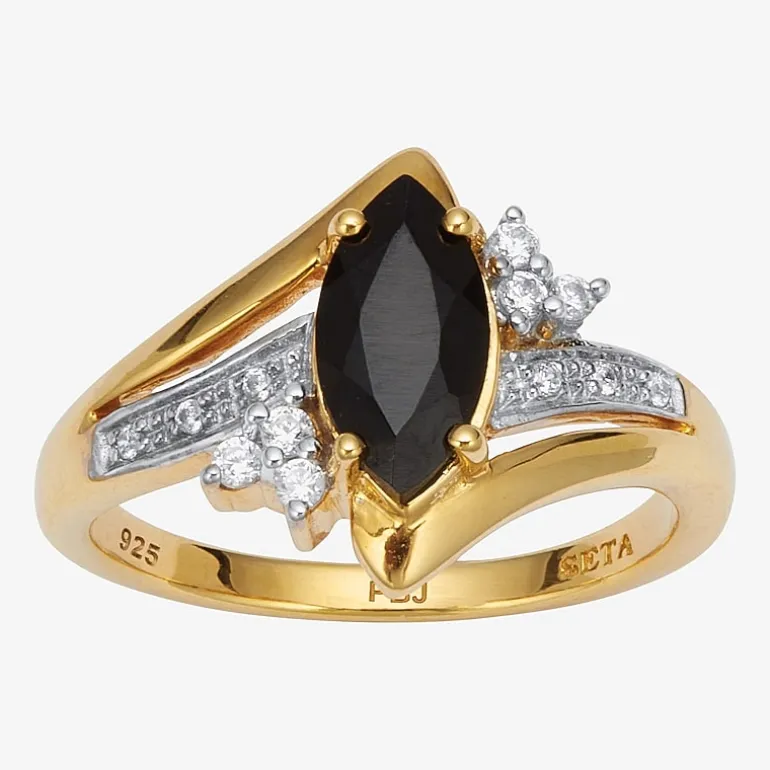 Womens Genuine Black Onyx Sterling Silver Marquise Cocktail Ring