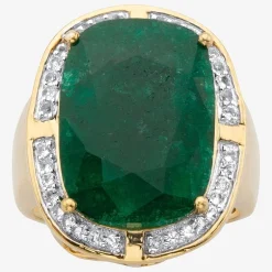 Womens Genuine Green Emerald 14K Gold Over Silver Cocktail Ring