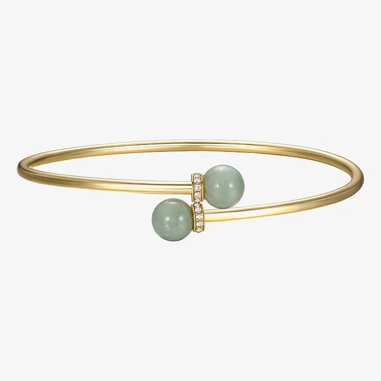 Womens Green Jade 18K Gold Over Silver Cuff Bracelet